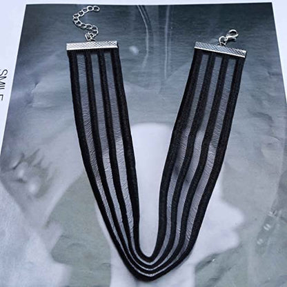 Vintage Hollow Lace Choker Necklace Black Tulle Lace Collar Necklaces Thin Wide Choker Necklaces Short Plain Black Necklace Gothic Tattoo Necklace Retro 90s Chain Jewelry for Women