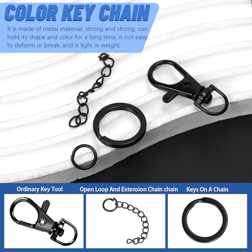 Glarks 125pcs Black Keychain Making Kit, Keychain Craft Supplies Including Key Chain Clips with Chains, Lobster Claw Clasps, Key Rings and Jump Rings for Jewelry Craft Making - color: Black