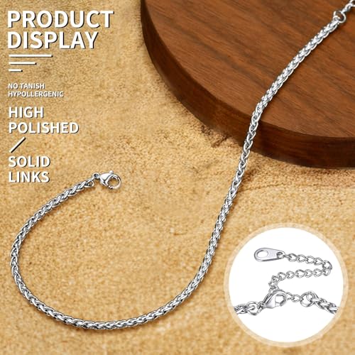ChainsHouse Ankle Bracelets for Women, Stainless Steel Beaded Chain Ankle Bracelet, Womens Heart Anklets for Summer Beach Jewelry Gifts - color: O: wheat-3mm-stainless