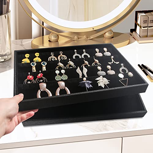 Julysky 2 Pcs/set Stackable Jewelry Organizer Trays，Earrings Tray+Earrings Tray, Jewelry Displays for Selling,Black - size: Earrings Tray + Earrings Tray