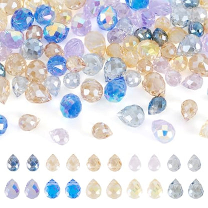100Pcs Faceted Glass Teardrop Beads Clear Colorful Electroplate Water Drop Crystal Glass Beads Teardrop Chandelier Pendants for DIY Crafts Earring Bracelet Jewelry Making - color: Mixed Color-E