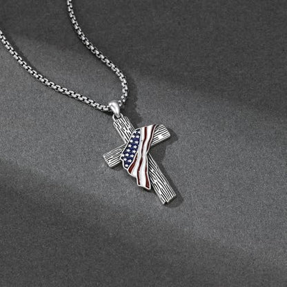 Cross Necklace for Men Women 925 Sterling Silver Cross Pendant Necklace Christian Religious Jewelry Gifts for Anniversary - color: 11-American Flag Cross-1