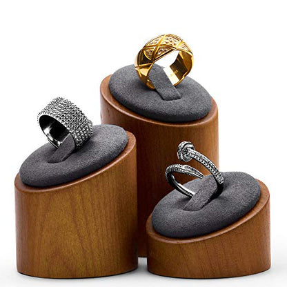 Oirlv Solid Wood 3 Pcs Ring Display Stand Showcase Jewelry Organizer Holder for Rings Trade Show Countertop Ring Bearer(Grey) - color: Gray