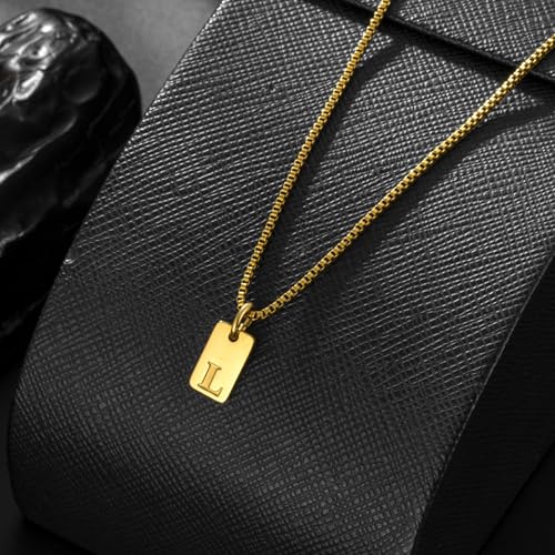 Gold Plated Square Initial Necklace Waterproof A-Z Letter Pendant on Thin Chain - Dainty, Stackable Jewelry for Women - color: Golden-J, size: F