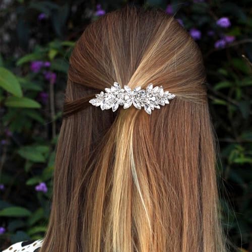 Joez Wonderful Rhinestone Hair Clips, Silver Bridal Hair Accessories for Women, Sparkly Crystal Hair Pins, Fancy Flower Hair Barrettes for Wedding, Bride, Long Hair (1 Pcs) - color: Rhinestone