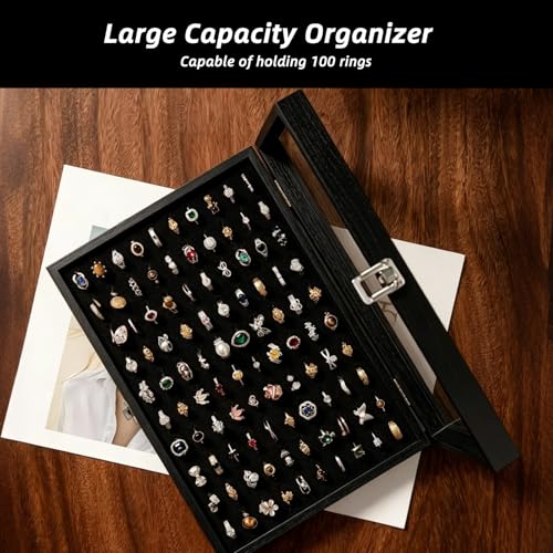 6 Pack Black Velvet Ring Organizer Foams, 100 Slot Earring Storage Box, 11 x 7 x 0.5 In Earring Jewelry Ring Inserts Foam Tray Velvet Jewelry Box for Drawer Dresser Store Boutique Display