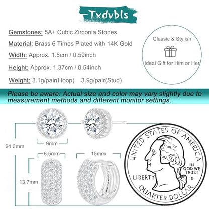 Earrings for Men 14K Gold Plated Hypoallergenic Mens Hoop Earrings | Cubic Zirconia Round/Square Stud with Huggie Hoop Earring Set,Mens Cartilage Studs for Sensitive Ear,Jewelry Gift for Him - color: Round Stud & Huggie - Silver