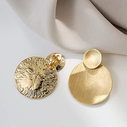 Matte Gold Silver Geometry Clip On Earrings for Women Retro Drop Clip Earrings for Women - style: 2 gold discs