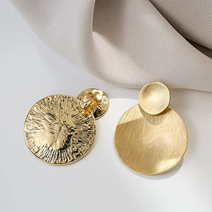 Matte Gold Silver Geometry Clip On Earrings for Women Retro Drop Clip Earrings for Women - style: 2 gold discs