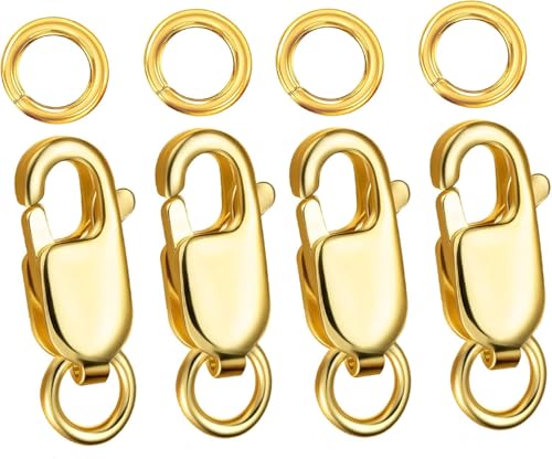 Kcctoo Silver Lobster Claw Clasp with Closed Jump Rings 14K Gold Necklace Clasps and Closures for Jewelry Making, Made in Italy 12mm(0.47inch) - color: 4pcs - Gold