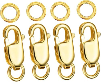 Kcctoo Silver Lobster Claw Clasp with Closed Jump Rings 14K Gold Necklace Clasps and Closures for Jewelry Making, Made in Italy 12mm(0.47inch) - color: 4pcs - Gold