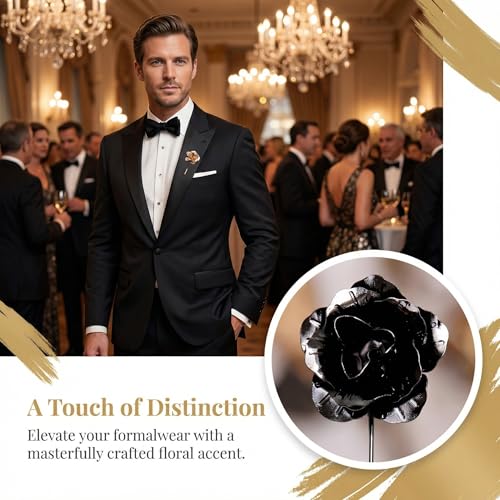 2Pcs Suite Flower Pin Flower Lapel Pin for Men Rose Pins for Suits Silver and Gold Lapels Set Metal Suit Accessory Men's Fashion Brooch Formal Wedding Tuxedo Pins for Men's