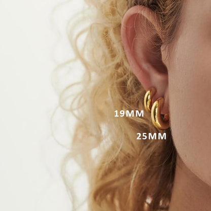 CONRAN KREMIX Waterproof Chunky Gold Hoops Earrings for Women Non Tarnish, Thick Gold Plated Circle Open Hoop,Lightweight Hollow Earrings Trendy - color: 19MM-Gold