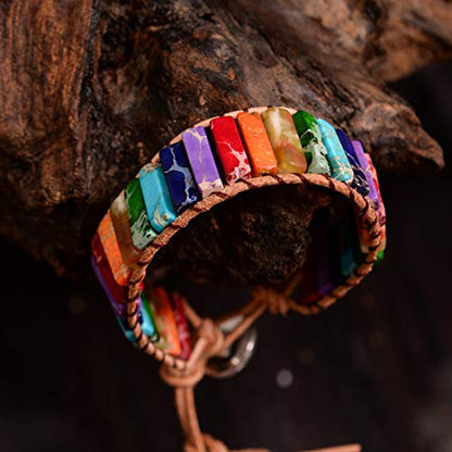 YGLINE Boho Handmade Wrap Leather Tube Crystal Stone Bracelet for Women - color: mix tube