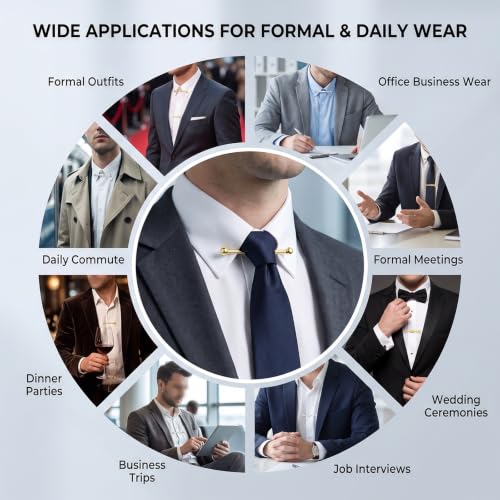 Elandy 2Pcs Mens Tie Clips Shirt Collar Clip Necktie Bar Pinch Clip with Gold Silver Tone Business Tie Pins Collar Holder for Anniversary Wedding Party Meeting