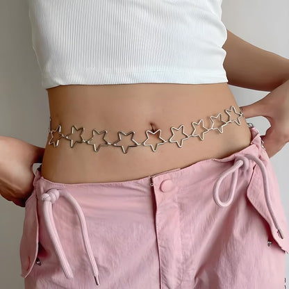 QWALIT Silver Gold Chain Belt for Women Fashion Waist Chain Belt Star Butterfly Metal Belt Music Festival Y2K Accessories - style: A2-Star- silver