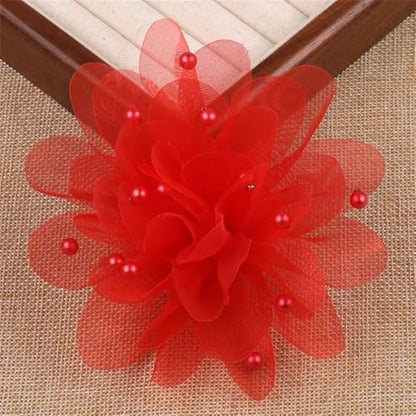 13cm/5in Beaded Mesh Flower Brooch Pin for Women Girls Dainty Round Shell Pearl Ball Beads Camellia Peony Flowers Brooches Lapel Hair Pins Elegant Wedding Anniversary Accessories Jewelry - color: Red