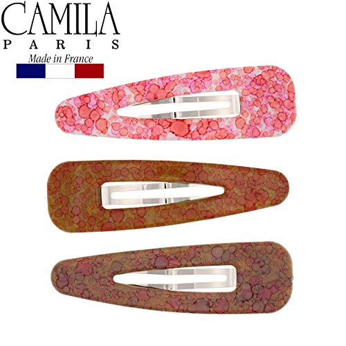 Camila Paris CP2932 French Hair Barrettes Clips, Snap Hair Slides Clic Clac for Women, Styling Girls Side Slide-in Metal Snap Pin Hair Accessories for Women. Strong Hold, No Slip Grip, Made in France - color: 3PK Rose 3.25"