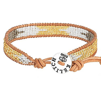KELITCH Women Pearls Friendship Bracelets Handmade Blue Seed Bead Leather Wrap Bracelet Fashion Jewelry - color: C