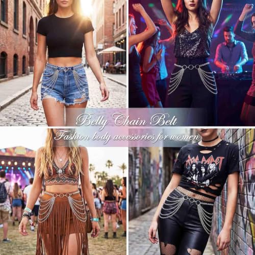 Rhinestone Chain Belt Silver Body Chains Jewelry for Women | Sparkly Diamond Waist Chain Belts Layered Punk Rave Body Accessories - color: A-Silver