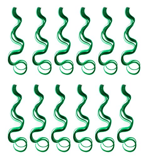 12 Pcs Curly Wavy One Color Party Highlights Clip on in Hair Extensions For Women Colored Hair Streak Synthetic Hairpieces (Green) - color: Green