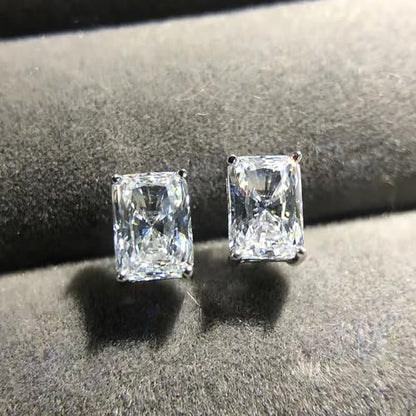 925 Sterling Silver 2-4 Carat Lab Simulation-Diamond Stud Earrings 5A Cubic Zirconia Stud Earrings Hypoallergenic White Gold Plated, Perfect Jewelry Gifts - style: Rectangular 5x7MM