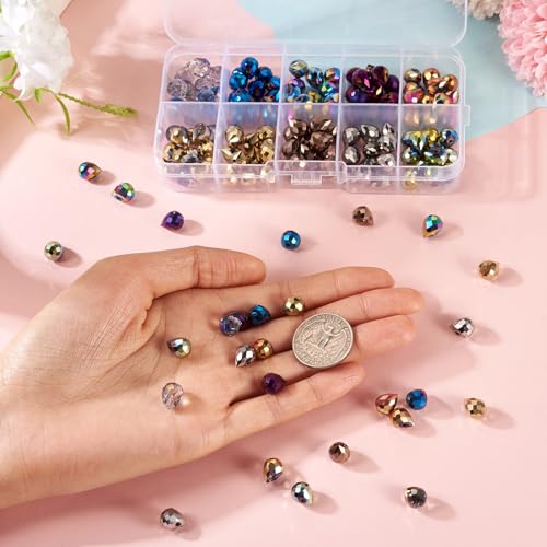 150Pcs Electroplate Faceted Teardrop Glass Beads Colorful Waterdrop Crystal Glass Beads Top Drilled Drop Beads Chandelier Dangle Pendants for DIY Earring Bracelet Necklace Jewelry Making - color: Mixed Color-C