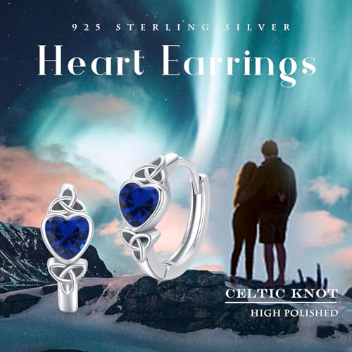 Celtic Knot Earrings Heart Hoops S925 Sterling Silver Irish Earrings Cartilage Hoop Earrings Small Hoop Earrings for Women - style: 0964J