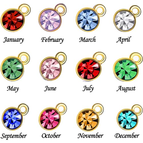 BetterJonny 260pcs Charms for Jewelry Making, 60pcs Gold Crystal Birthstone Charms Beads with 100 Lobster Clasps and 100 Jump Ring for Necklace Bracelet Earring - color: （#A）Gold Round