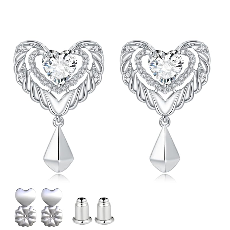 18K Gold Plated & Silver Chunky Heart & Bow Earrings for Women, Chunky Heart Dangle Hoops/Tiny Studs, Kawaii Dainty Hypoallergenic Jewelry for Multiple Piercings, Gift for Her - style: Medieval Heart