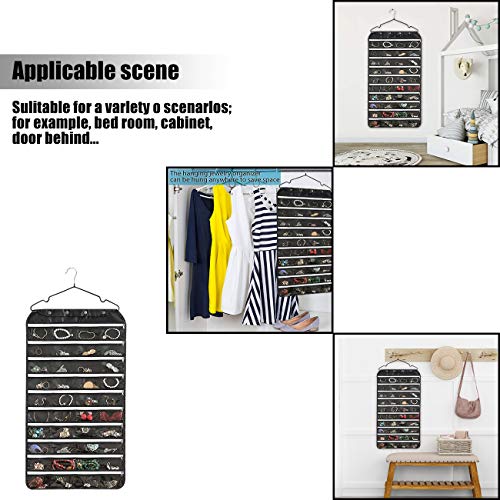 BB Brotrade Hanging Jewelry Organizer with Oxford Double Side 80 Zippered Storage Pocket (black) - color: Black-1