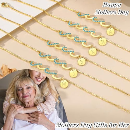 Gold Bracelets for Women Non Tarnish Graduation Gifts for Daughter 2026 Initial Bracelets for Women Mom Gifts Inspirational Wave Bracelet Grandma Letter A-Z Birthday Jewelry Christmas Stocking Stuffers - style: 03-C-Grandma
