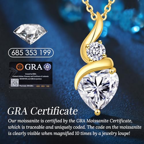 ANDSO Heart Moissanite Necklaces Birthday Jewelry Gifts for Women | S925 Silver /Gold Plating Birthstone Necklace, Ideal Anniversary Christmas Valentine Present for Mom Wife Her Girlfriend - style: 18K Gold-2 Carat