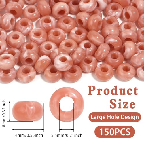 150PCS 14x8mm Peach Pink Acrylic European Large Hole Rondelle Spacer Beads with Storage Box, Loose Beads for Bracelet Necklace Earring Hair DIY Jewelry Making - color: Peach Pink