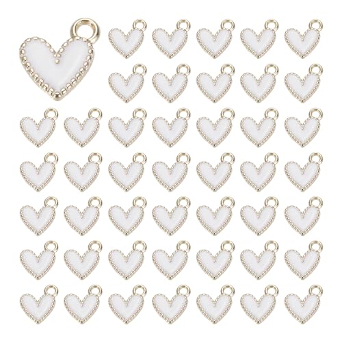 MECCANIXITY Enamel Alloy Heart Charm,Valentine Heart Pendants Love Jewelry Making Charm for DIY Necklace Bracelet Earrings Keychain - color: White