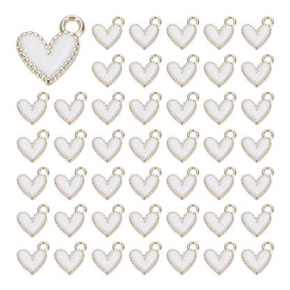 MECCANIXITY Enamel Alloy Heart Charm,Valentine Heart Pendants Love Jewelry Making Charm for DIY Necklace Bracelet Earrings Keychain - color: White