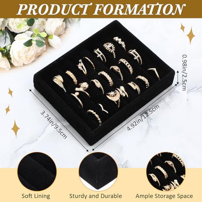 6 Pcs Small Velvet Ring Display Black Jewelry Box Inserts Earring Display Tray Storage Insert Holder 7 Slots for Gifts Selling Drawer - color: Black