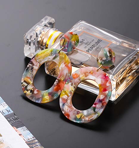 Acrylic Earrings For Women Statement Geometric Earrings Resin Acetate Drop Dangle Earrings Mottled Hoop Earrings Fashion Jewelry - color: C:Red Floral