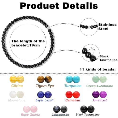 Raicegs 4 6 8MM Beaded Bracelets Healing Crystal Bracelet for Women Men Natural Stone Handmade Stretch Bracelet Reiki Spiritual Jewelry - color: Black Tourmaline, size: 4mm