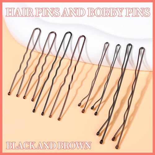 Teenitor 300pcs Bobby Pins Hair Pins, 100 Hair Pins 100 Bobby Pins Brown Hair Black for Women 100 Hair Bands 2inch 2.36inch 2.75inch Brown Black - color: Brown/Black