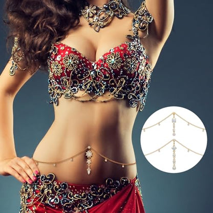 Hicarer 3 Pieces Crystal Belly Ring with Chain Rhinestone Waist Body Chain Bikini Belly Jewelry Beach Accessories Jewelry for Women Adults - color: Gold, style: Attractive Style