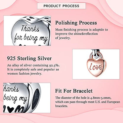 925 Sterling Silver Charms for Bracelets Necklaces Dangle Pendant With 5A Cubic Zirconias Bead Charm for Women DIY Jewelry - style: Love My MOM Charm