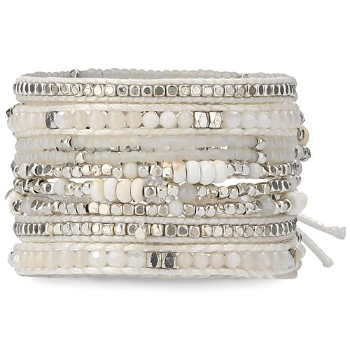 Bracelet for Women – Handmade Vegan Boho Natural Stone Layered Bracelet, Thailand Bohemian Stackable Beaded Wrap Bracelets, Summer Hippie Bracelet Stack, Fashion Jewelry Gifts - color: A13-Chantilly lace