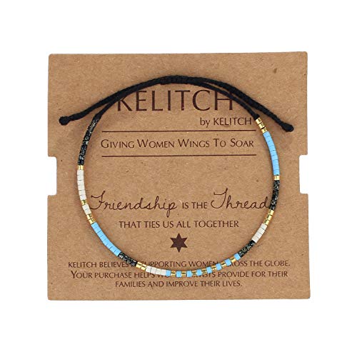 KELITCH Women Friendship Bracelet Seed Beads Miyuki Thin Strand Bracelets Adjustable Boho Jewelry - color: Blue 88L