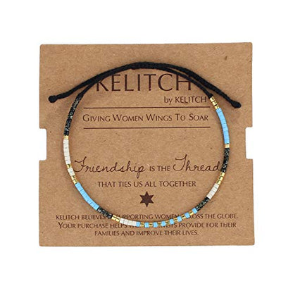 KELITCH Women Friendship Bracelet Seed Beads Miyuki Thin Strand Bracelets Adjustable Boho Jewelry - color: Blue 88L