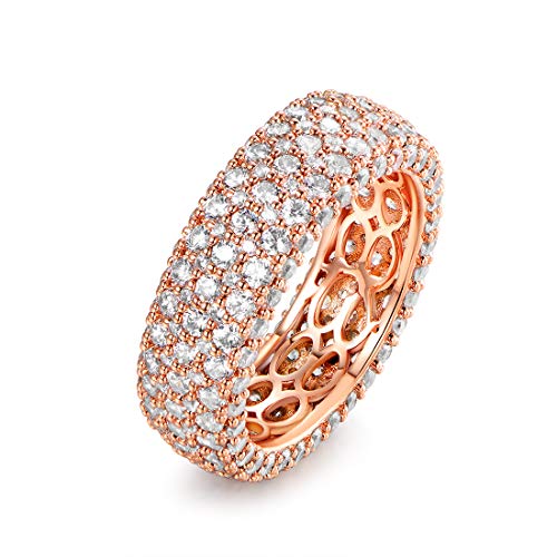 Barzel Women's Wide Eternity Ring Wedding Band - 18k White or Rose Gold Plated Wide Band Cubic Zirconia Eternity Ring - color: Rose Gold