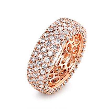 Barzel Women's Wide Eternity Ring Wedding Band - 18k White or Rose Gold Plated Wide Band Cubic Zirconia Eternity Ring - color: Rose Gold
