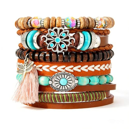 Western Outfits for Women Turquoise Western Bracelets Bohemian Vintage Stackable Beaded Leather Bracelets Adjustable Hand-woven Layered Bracelet Western Country Concert Jewelry for Women - style: Turquoise Dragonfly
