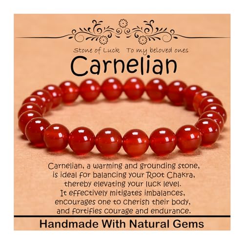 Natural Healing Gemstone Bracelet Handmade Yoga Stretch Elastic Bracelet Stress Relief Crystal Jewelry for Men and Women - color: Carnelian (Luck), size: 8mm