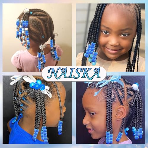NAISKA 90Pcs Deep Blue Kids Hair Beads Small Hair Beads for Kids Round Beads for Hair Girls Dreadlock Beads Cute Mini Pony Beads Acrylic Loc Beads Beaded Hair Clips Accessories - color: Blue